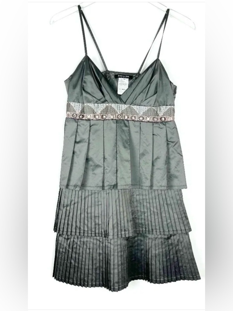 Patrizia Pepe Firenze Pleated Tiered Camisole Top Metallic Grey Size 44 | Us 8